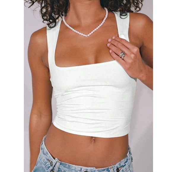 White Tank Top Cropped Stretchy - Picture 6 of 7